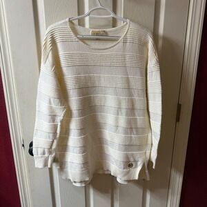 MICHAEL KORS Cream Textured Stripe Crew Neck Sweater Top L